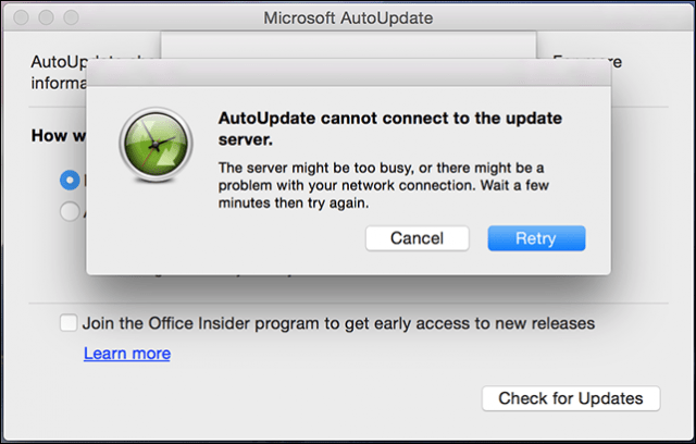 we detected a problem with microsoft autoupdate mac